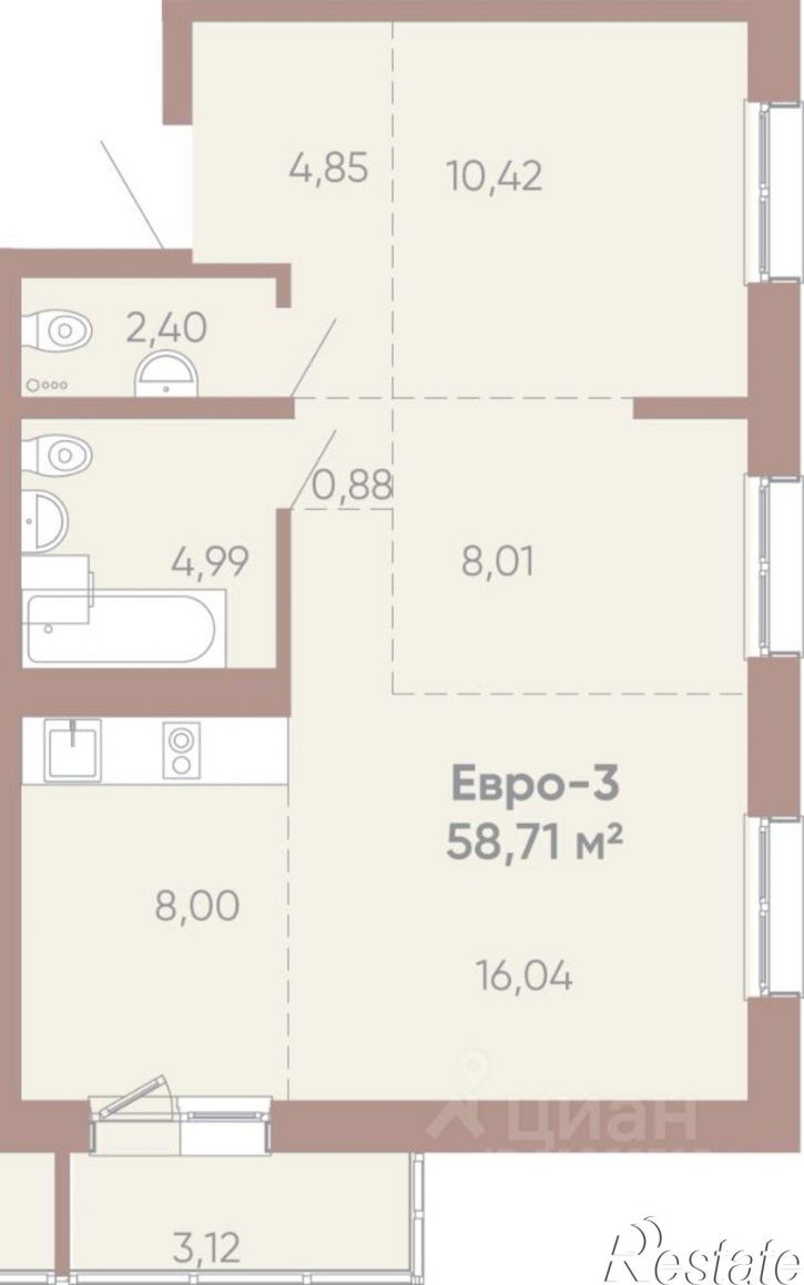 3-комн квартира в новом доме Советская улица, 109/3,  д. 109/3