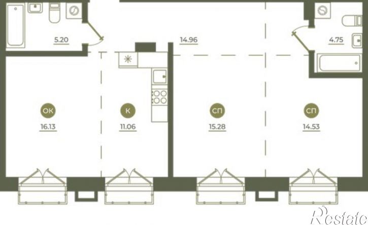 3-комн квартира в новом доме ул Седова, 55,  д. 55