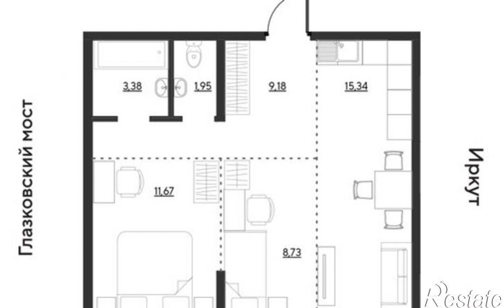 2-комн квартира в новом доме улица Набережная Иркута, 23,  д. 23