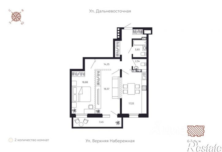 2-комн квартира в новом доме Верхняя Набережная улица, 145/1,  д. 145/1