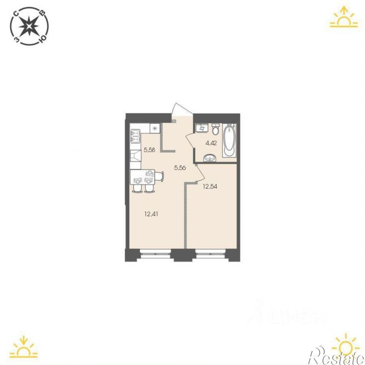 1-комн квартира в новом доме Академическая улица, 5Б/2,  д. 5Б/2