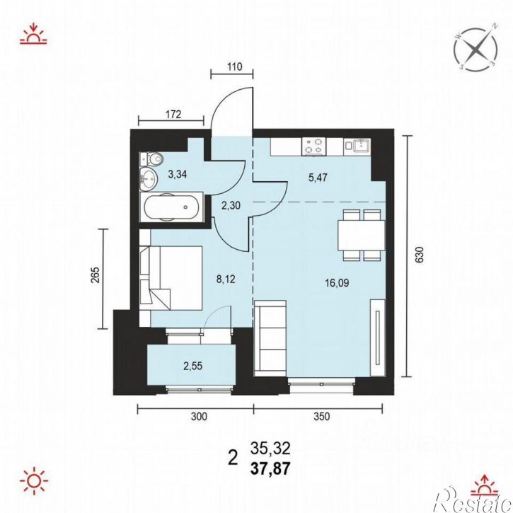 2-комн квартира в новом доме ул Березовая Роща, 30Ж,  д. 30Ж