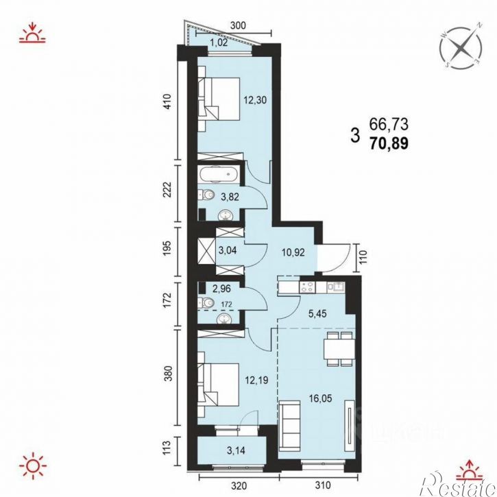 3-комн квартира в новом доме ул Березовая Роща, 30Ж,  д. 30Ж
