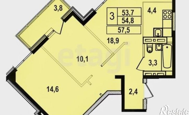 2-комн квартира микрорайон Ново-Ленино, территория 1-й Ленинский квартал, 3