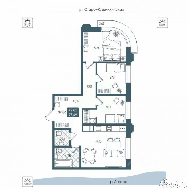 3-комн квартира в новом доме Старо-Кузьмихинская улица, 39/1,  д. 39/1