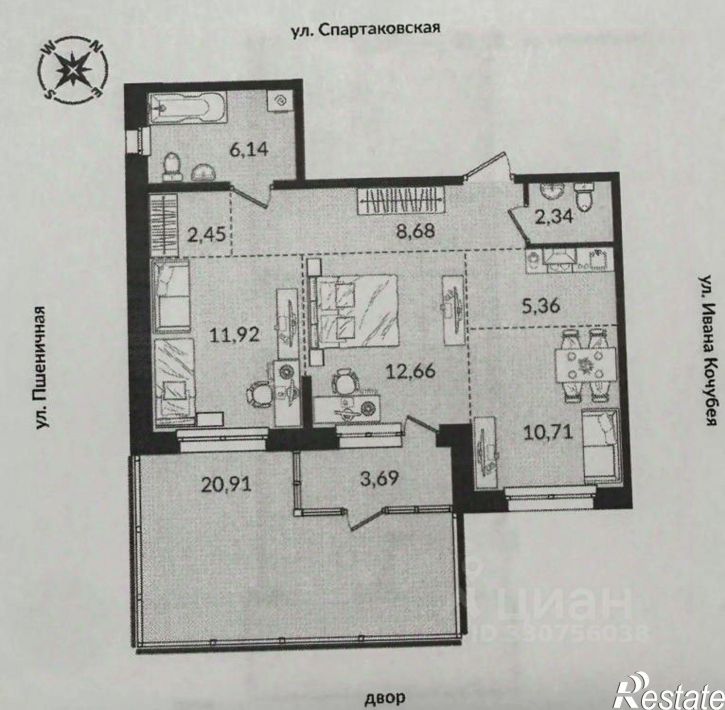 1-комн квартира в новом доме улица Ивана Кочубея, 2/1,  д. 2/1