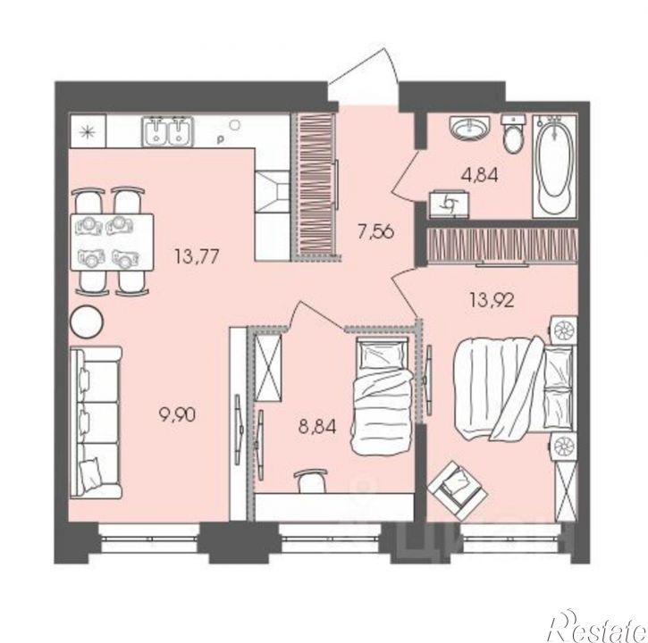 2-комн квартира в новом доме ул Старо-Кузьмихинская, 82,  д. 82