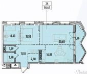3-комн, 86 кв м, этаж 9/19 ул Донская, 5Г