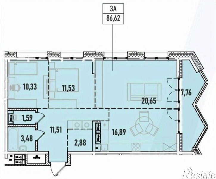 3-комн квартира в новом доме ул Донская, 5Г,  д. 5Г