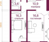 2-комн, 65кв м, этаж 1/12 микрорайон Топкинский, 70