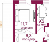 1-комн, 37кв м, этаж 3/12 микрорайон Топкинский, 70