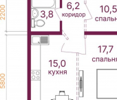 2-комн, 56кв м, этаж 1/12 микрорайон Топкинский, 70