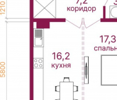 1-комн, 51кв м, этаж 3/12 микрорайон Топкинский, 70