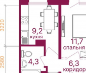 1-комн, 37кв м, этаж 2/12 микрорайон Топкинский, 70