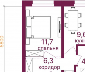 1-комн, 33кв м, этаж 1/12 микрорайон Топкинский, 70