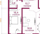 2-комн, 68кв м, этаж 2/12 микрорайон Топкинский, 70