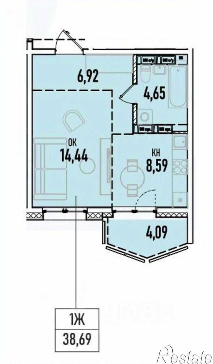 1-комн квартира в новом доме ул Донская, 5Г,  д. 5Г