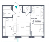 2-комн, 52кв м, этаж 9/15 Пулковский пер, 28