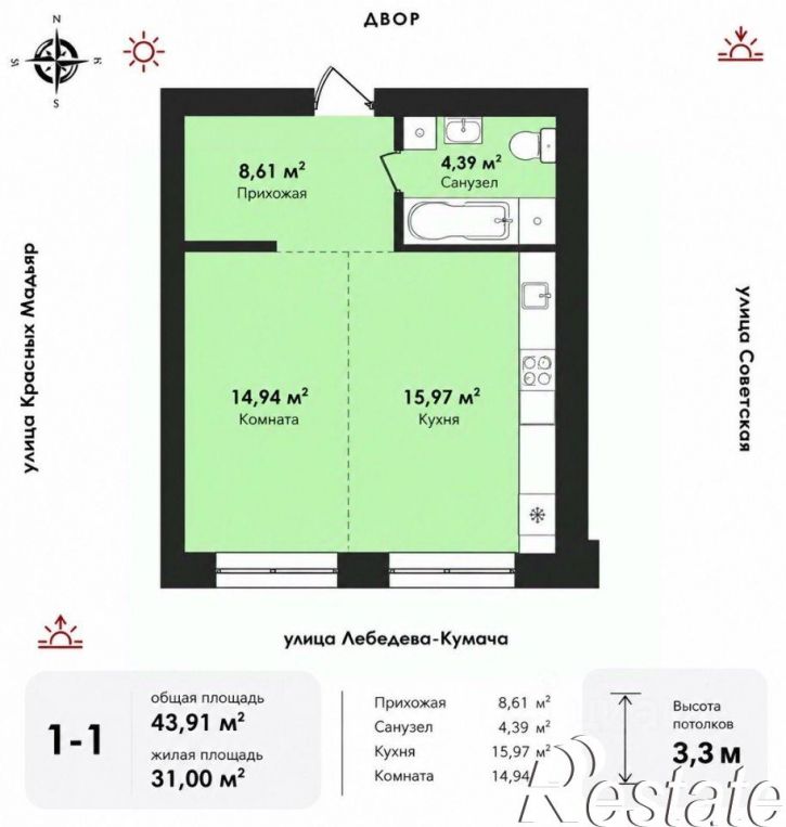 1-комн квартира улица Лебедева-Кумача, 4,  д. 4